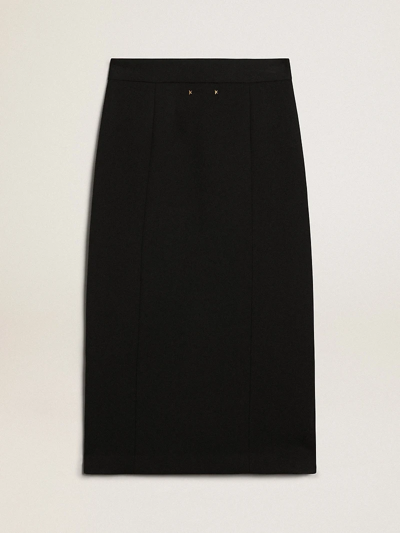 Women's pencil skirt dark blue wool with gold heraldic buttons