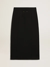 Women's pencil skirt dark blue wool with gold heraldic buttons