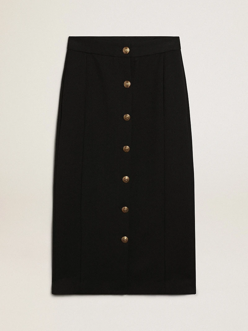 Women's pencil skirt dark blue wool with gold heraldic buttons