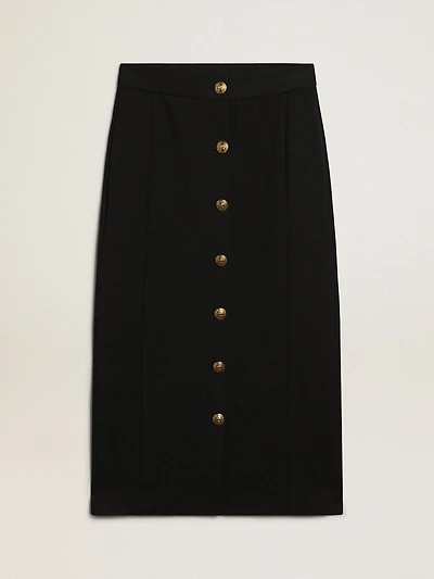 Women's pencil skirt dark blue wool with gold heraldic buttons