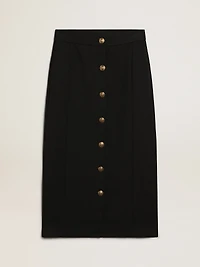 Women's pencil skirt dark blue wool with gold heraldic buttons