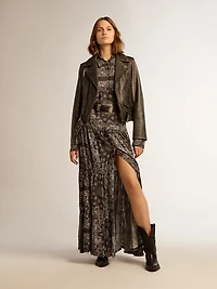 Anthracite-gray shirt dress with paisley print