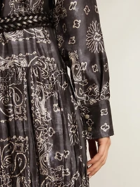 Anthracite-gray shirt dress with paisley print