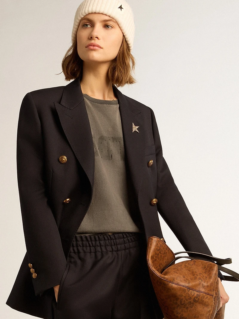 Women's double-breasted dark blue blazer