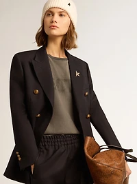 Women's double-breasted dark blue blazer
