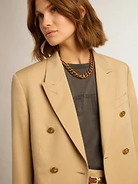 Women’s double-breasted blazer sand with gold heraldic buttons
