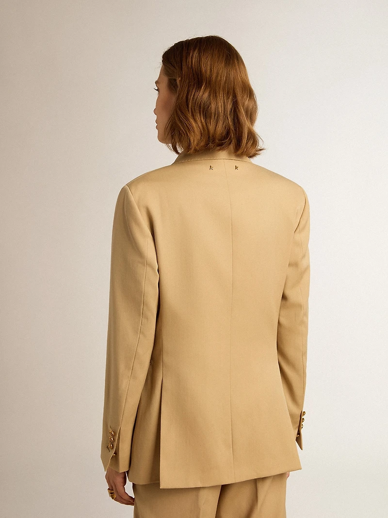 Women’s double-breasted blazer sand with gold heraldic buttons