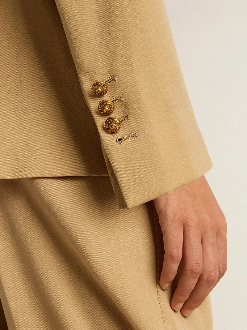 Women’s double-breasted blazer sand with gold heraldic buttons