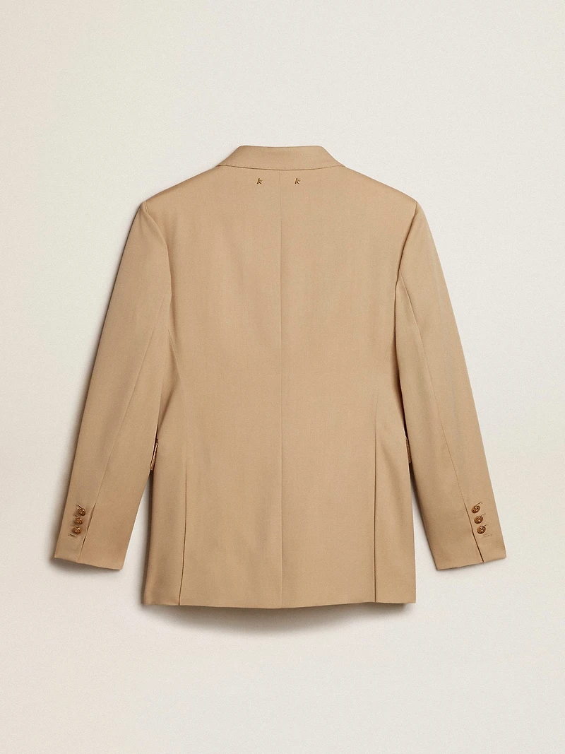 Women’s double-breasted blazer sand with gold heraldic buttons