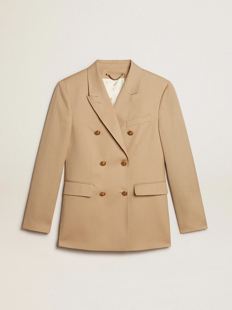Women’s double-breasted blazer sand with gold heraldic buttons
