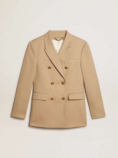 Women’s double-breasted blazer sand with gold heraldic buttons