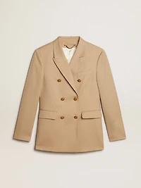 Women’s double-breasted blazer sand with gold heraldic buttons