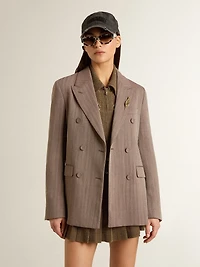 Women's double-breasted blazer beige chevron wool blend