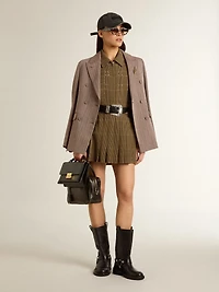 Women's double-breasted blazer beige chevron wool blend