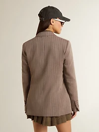 Women's double-breasted blazer beige chevron wool blend