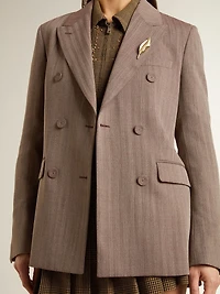 Women's double-breasted blazer beige chevron wool blend
