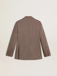 Women's double-breasted blazer beige chevron wool blend