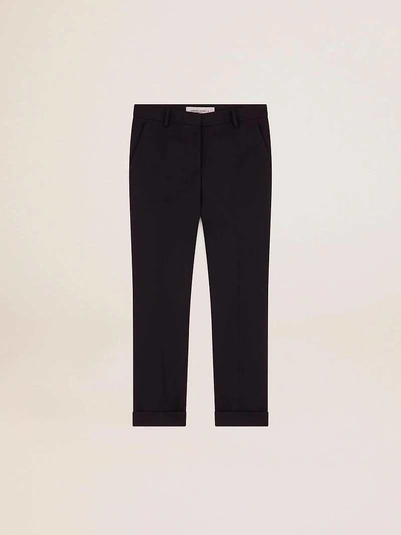 Women's dark blue wool cigarette pants