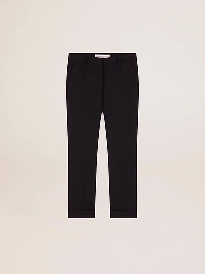 Women's dark blue wool cigarette pants