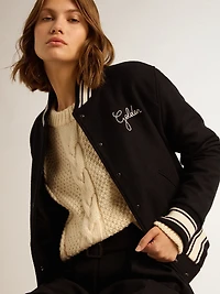 Women's bomber jacket dark blue wool with white details