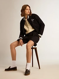 Women's bomber jacket dark blue wool with white details
