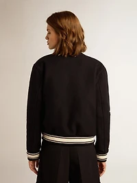 Women's bomber jacket dark blue wool with white details