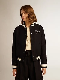 Women's bomber jacket dark blue wool with white details