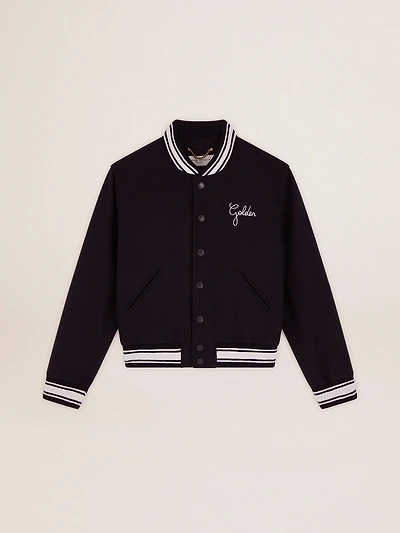 Women's bomber jacket dark blue wool with white details