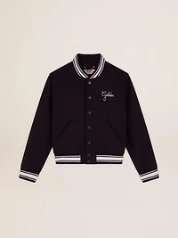 Women's bomber jacket dark blue wool with white details