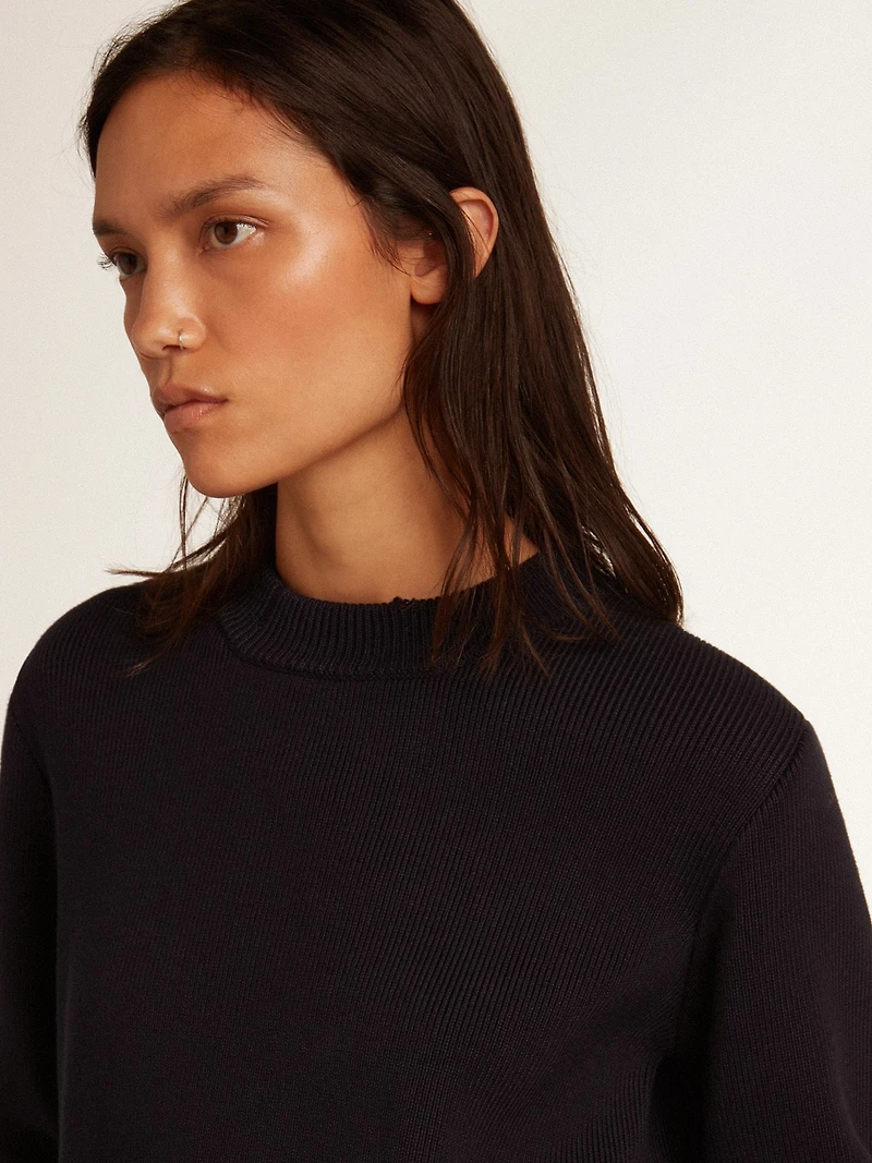 Women’s round-neck sweater dark blue cotton