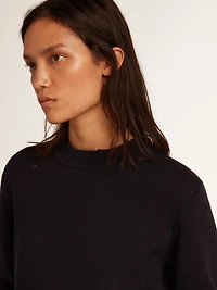 Women’s round-neck sweater dark blue cotton