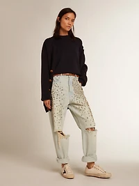 Women’s round-neck sweater dark blue cotton