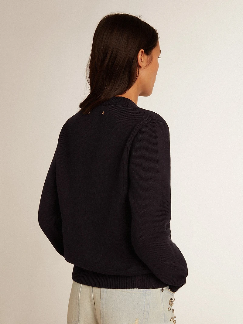 Women’s round-neck sweater dark blue cotton