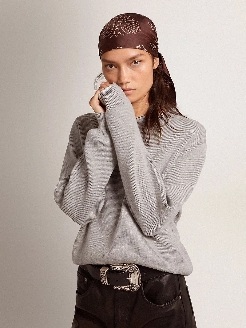 Women's round-neck sweater gray cotton
