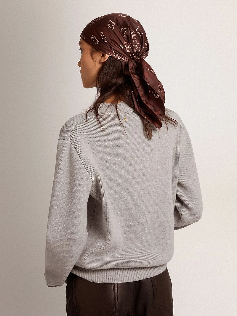 Women's round-neck sweater gray cotton