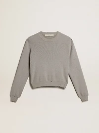 Women's round-neck sweater gray cotton