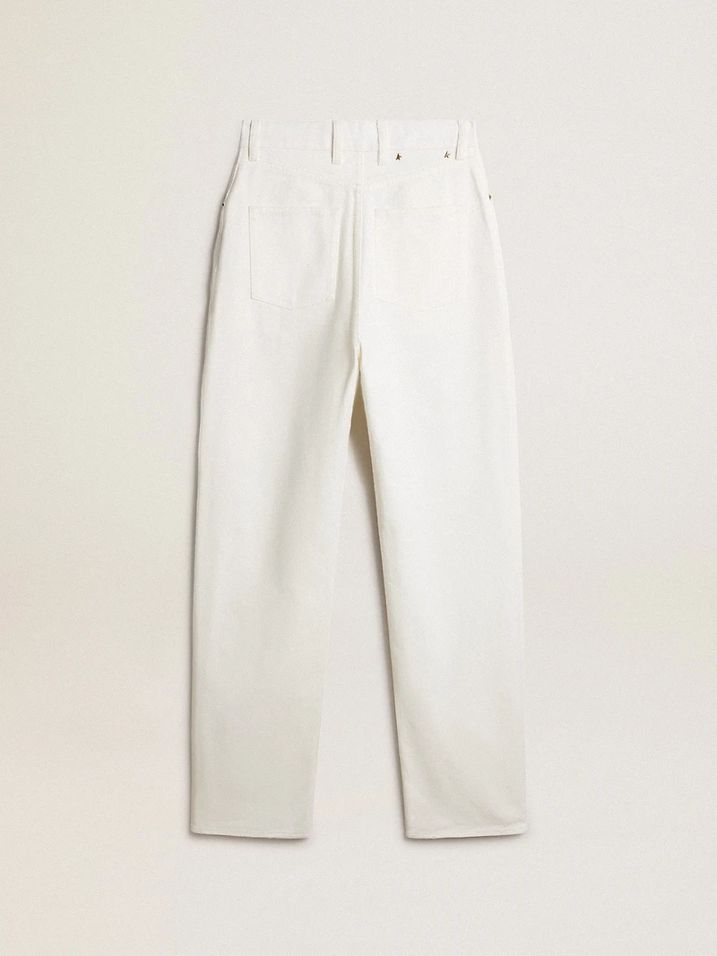 Women's optical white-colored cotton denim pants