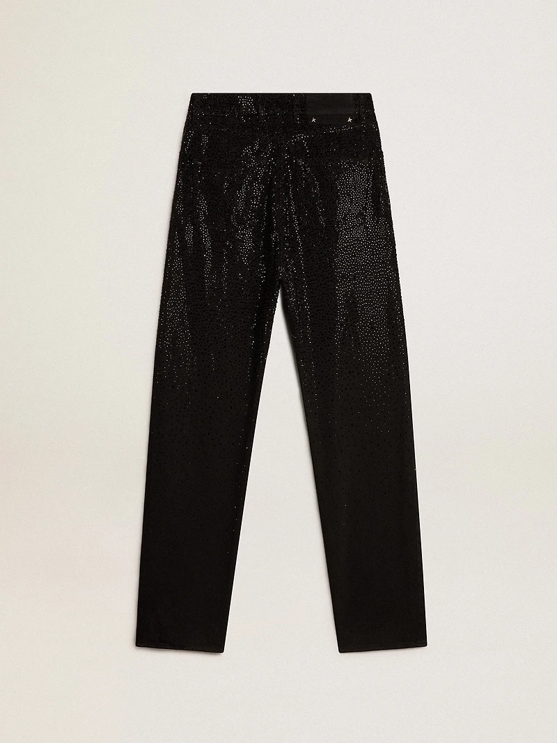 Women’s cotton denim pants with shaded-effect crystal decoration