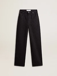 Women’s cotton denim pants with crystal and stone decoration