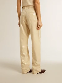 Ecru pants with transparent all-over sequins