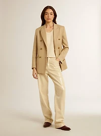 Ecru pants with transparent all-over sequins