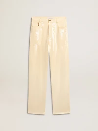 Ecru pants with transparent all-over sequins