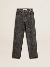 Women's black jeans with a floral motif