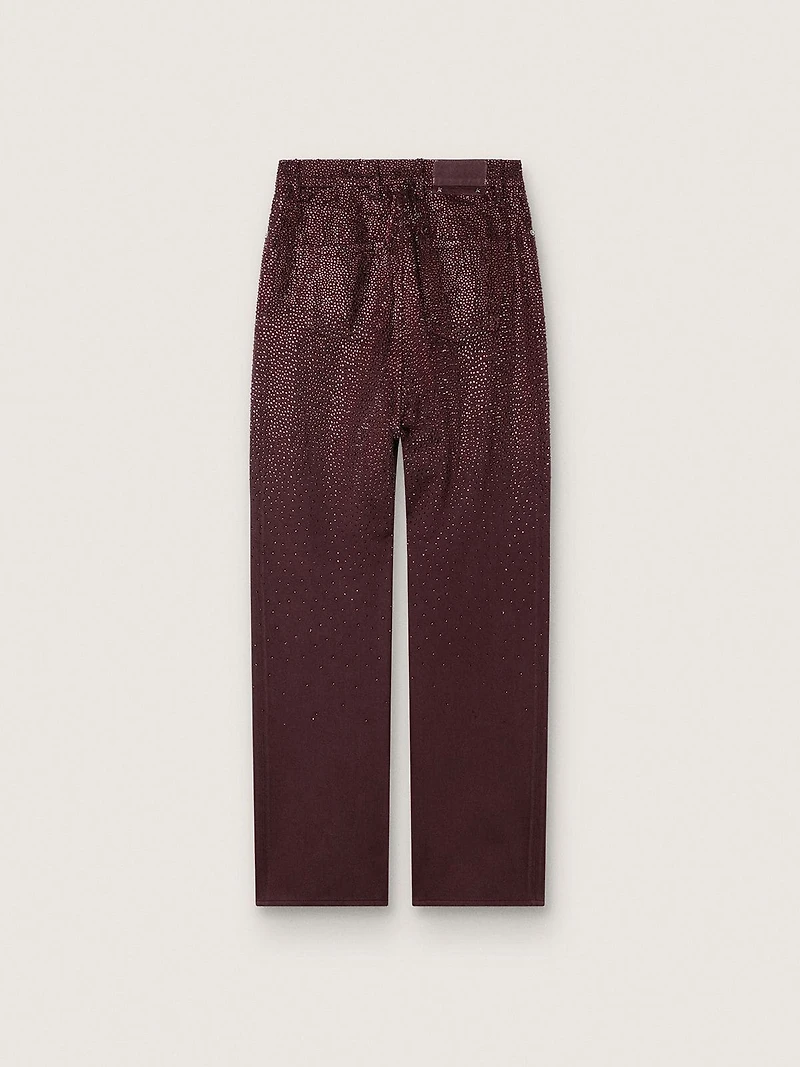 Women's jeans burgundy denim with gradient crystals