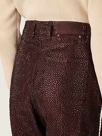 Women's jeans burgundy denim with gradient crystals