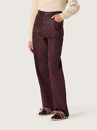 Women's jeans burgundy denim with gradient crystals