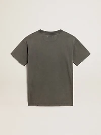 Women's gray T-shirt dress with distressed treatment