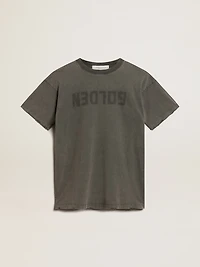 Women's gray T-shirt dress with distressed treatment
