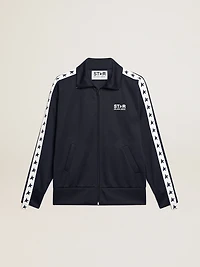 Dark blue zipped sweatshirt with white strip and contrasting stars