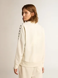 Women’s white zipped sweatshirt with strip and black stars